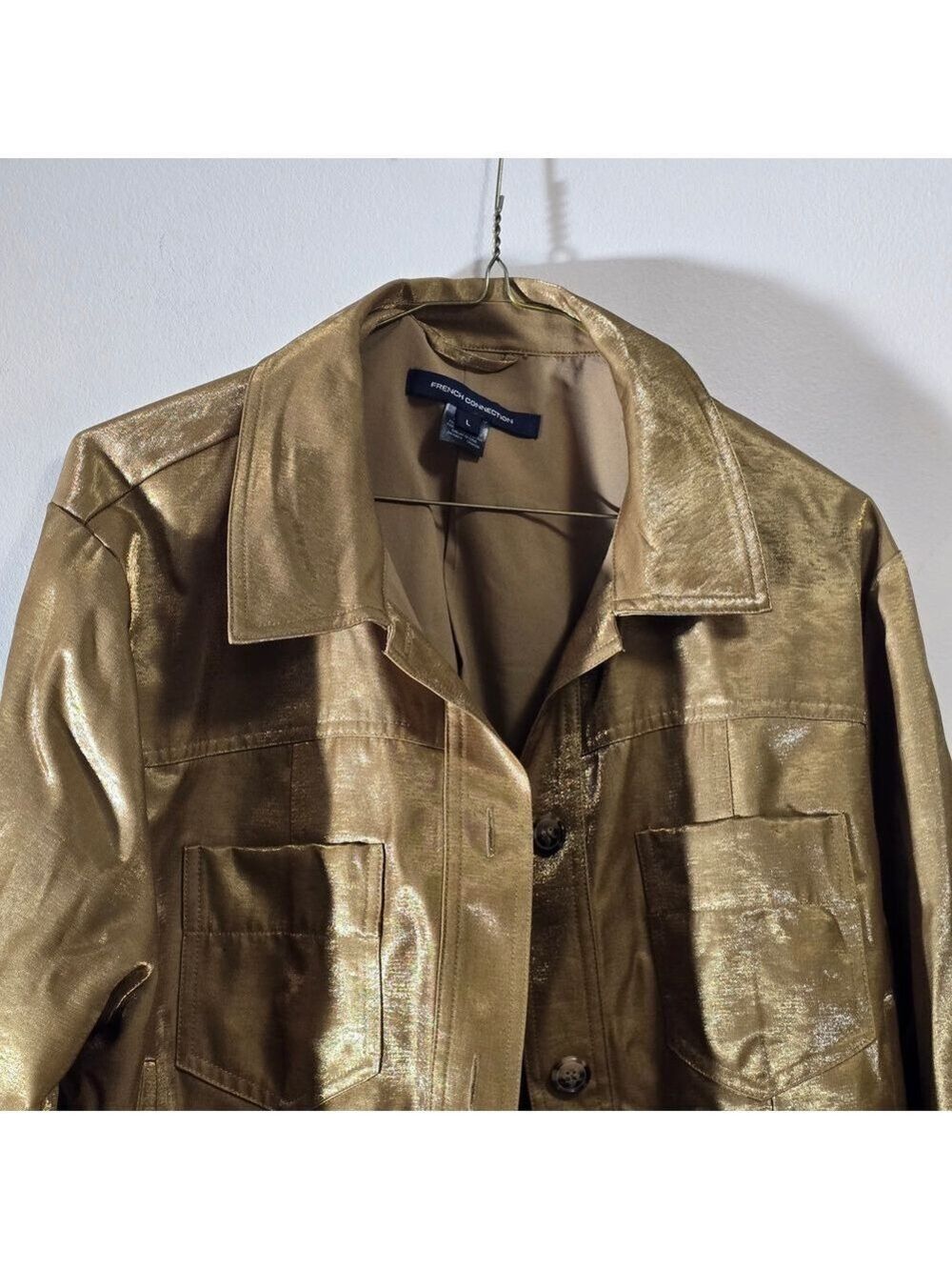 French Connection Metallic Gold Button-Front Jean Jacket - Picture 3 of 8